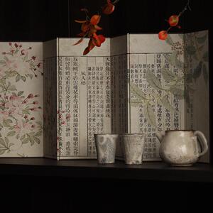 新中式小清新东方风情海棠赋双面桌面小屏风古玩字画背景摆件