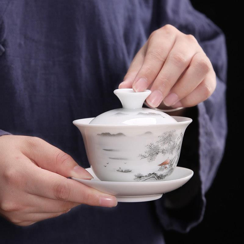 景德镇官方正宗德化白瓷功夫茶具,用于家庭客厅办公室泡茶陶瓷盖