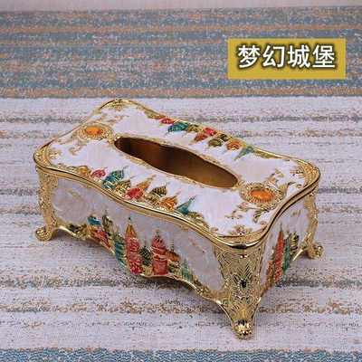 欧式金属纸巾盒田园创意客厅餐巾抽纸盒复古典高档大号家用纸抽盒