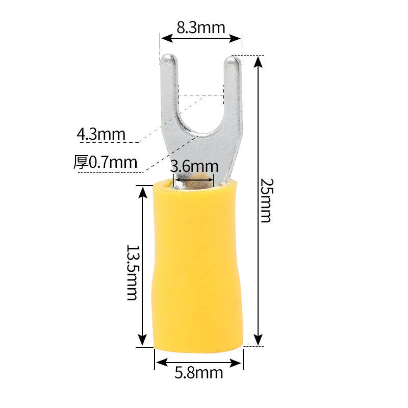 SV5-4冷压端子叉形UY型 预绝缘接线端子 SV5.5-4 铜500只