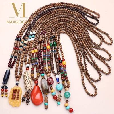 Unisex Handmade Nepal Buddhist Mala Wood Beads Pendant0