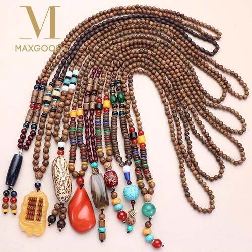 Unisex Handmade Nepal Buddhist Mala Wood Beads Pendant0