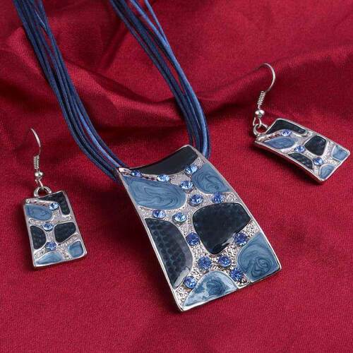 MINHIN Blue Geometry Shape Pendant Necklace Earring Sets Mul