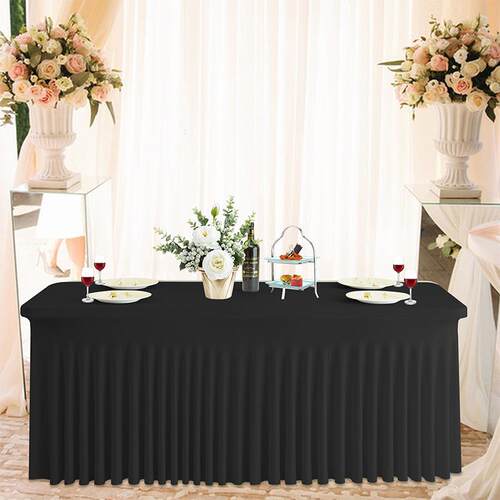 弹力长方形桌裙长桌套太阳裙摆台布婚庆宴会酒店会议活动桌套桌裙