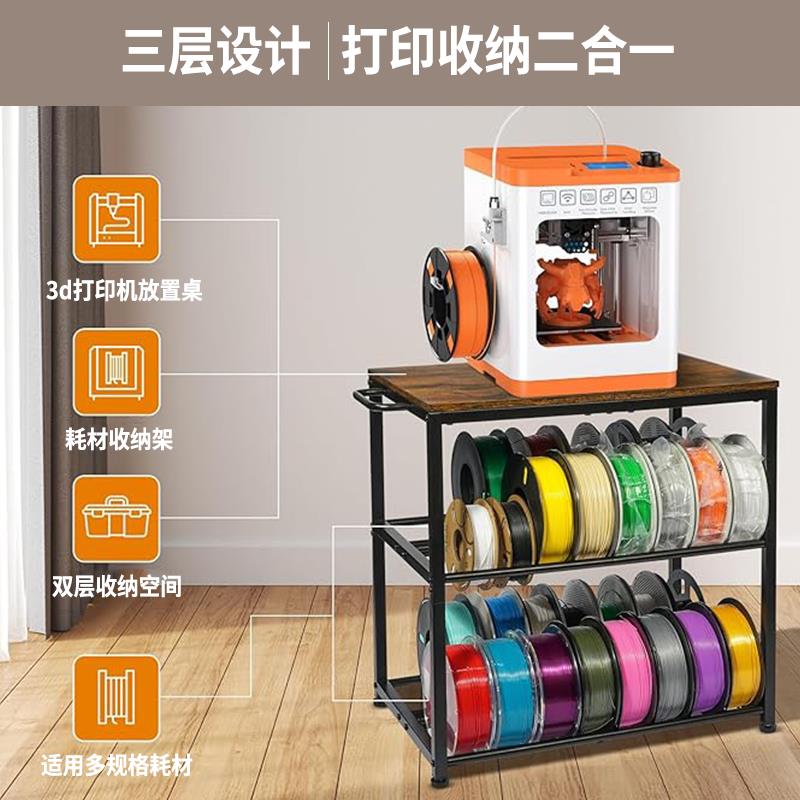 3d打印耗材收纳层架可储存40卷耗材可移动印表机收纳桌带顶板置物图片