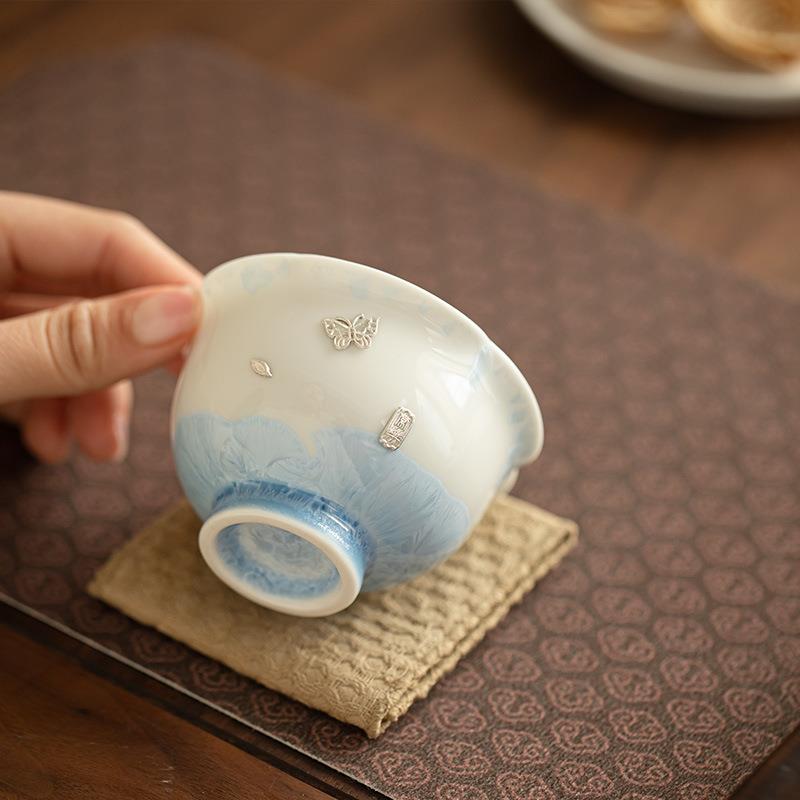 景德镇结晶釉窑变锔钉花口茶杯陶瓷茶具主人杯客杯品茗杯女生喝茶