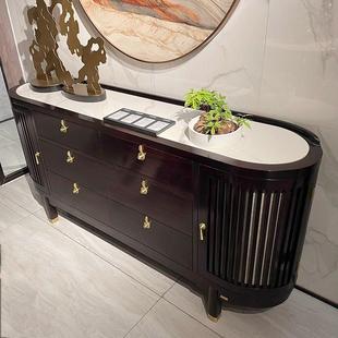 新中式餐边柜乌金木斗柜实木储物柜客厅现代玄关柜岩板装饰收纳柜