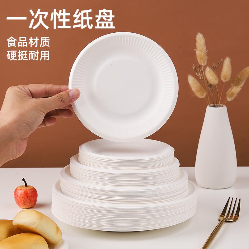 一次性餐盘派对纸碟餐具白加厚绘画食品小吃野餐纸盘生日蛋糕盘子