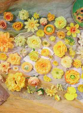 黄色系彷真花头 假花绢花diy手工配件婚庆服装簪花装饰谷美道具