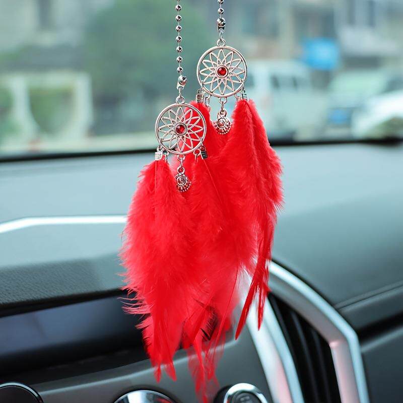 TEMU海外仓新款CarAccessories羽毛捕梦网汽车挂饰金属款