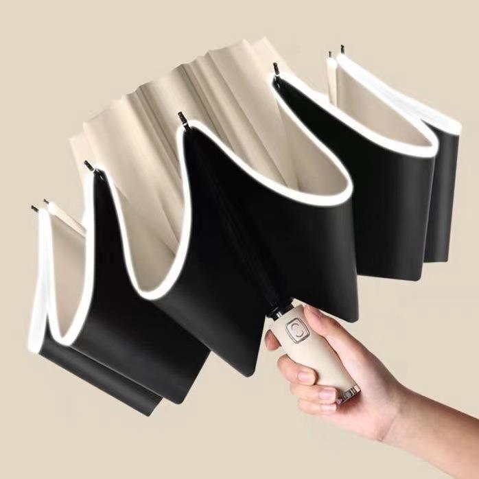 骨反向自动伞反光条加大防风三折商务晴雨伞车载双人广告太阳伞