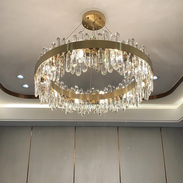 不锈钢轻奢客厅水晶吊灯简约卧室样板间灯2022新款餐厅圆环水晶灯