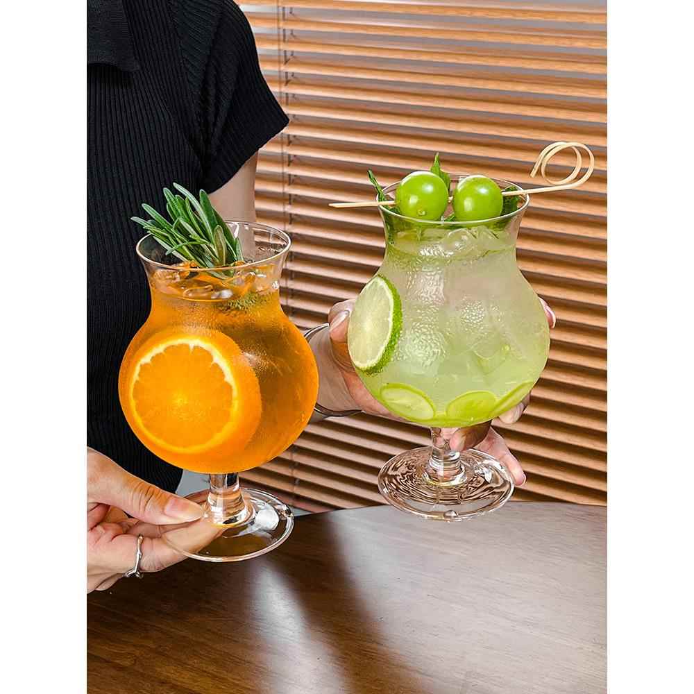 大肚鸡尾酒玻璃杯子透明奶茶杯牛奶饮料果汁杯高脚果茶杯餐厅北欧