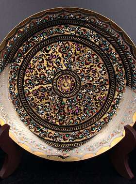 巴基斯坦铜器手工彩点墙壁挂盘家居酒店餐厅玄关仿古铜盘子摆件