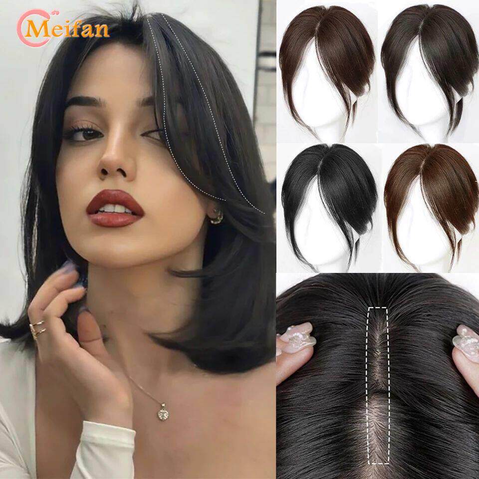 Middle Part Fake Bangs Fringe Synthetic Topper Hairpiece Cli - 实物图