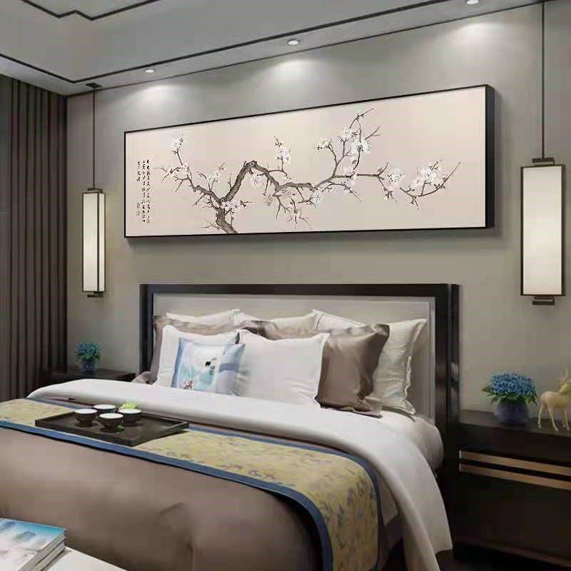 喜上眉梢卧室装饰画新中式主卧床头挂画梅花背景墙壁画客厅老人房