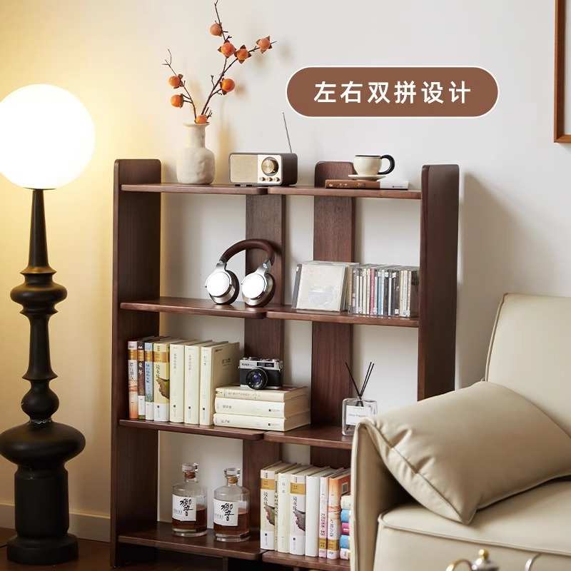 黑胡桃木书架多户型卧室多层收纳书房客厅置物架落地靠墙实木书柜