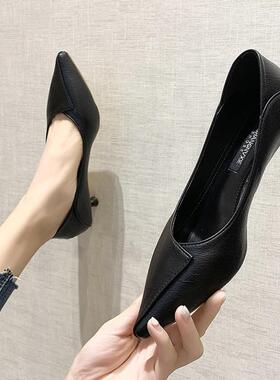 黑色高跟鞋m软底空姐工作鞋女久站面试上班小猫跟鞋0130w