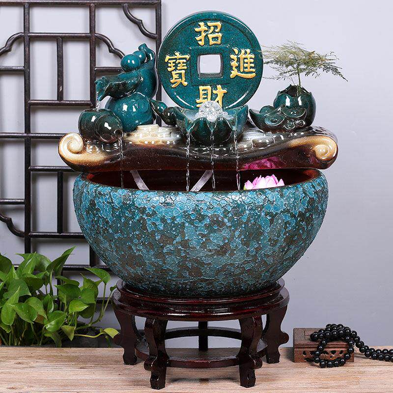 陶瓷鱼缸家用流水喷泉乌龟金鱼缸大号养鱼盆客厅加湿招财装饰造景