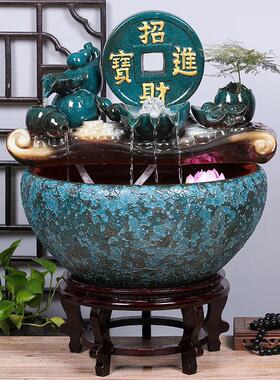 陶瓷鱼缸家用流水喷泉乌龟金鱼缸大号养鱼盆客厅加湿招财装饰造景