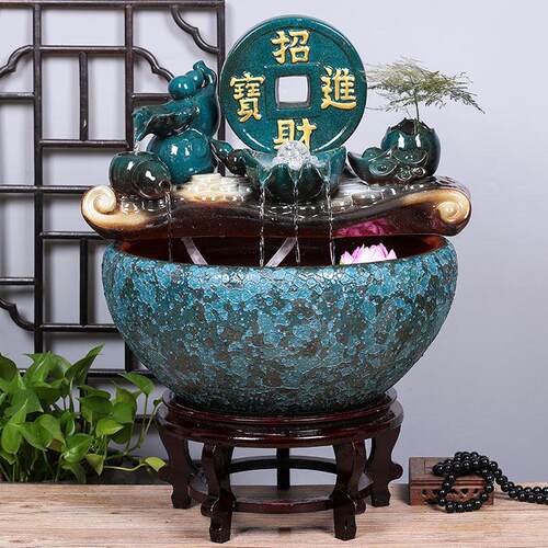 陶瓷鱼缸家用流水喷泉乌龟金鱼缸大号养鱼盆客厅加湿招财装饰造景