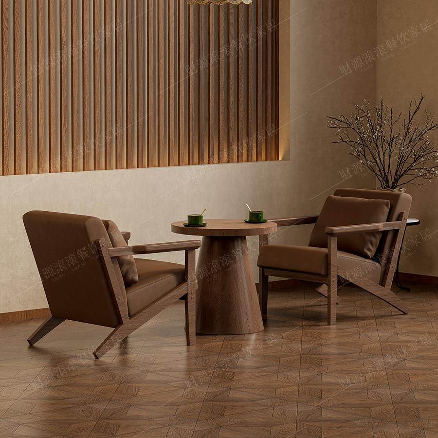 覆古奶茶店咖啡厅沙发酒店卡座休闲 民宿实木桌椅组合洽谈接待商