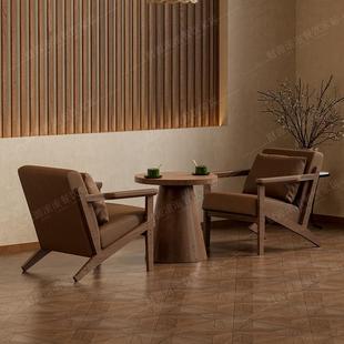 覆古奶茶店咖啡厅沙发酒店卡座休闲 民宿实木桌椅组合洽谈接待商