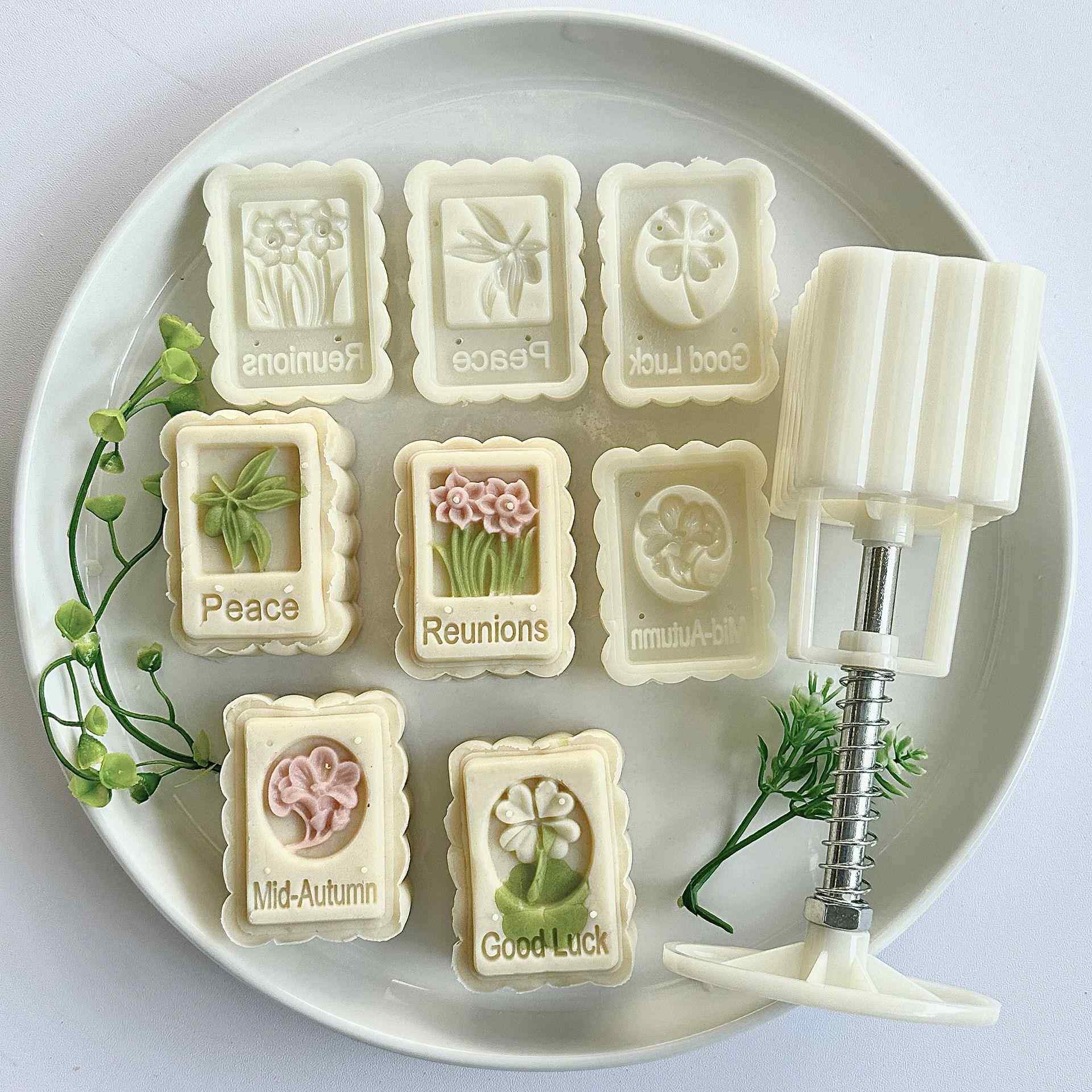 -克方边长方形桃山冰皮广式手压绿豆糕月饼模具套装定制