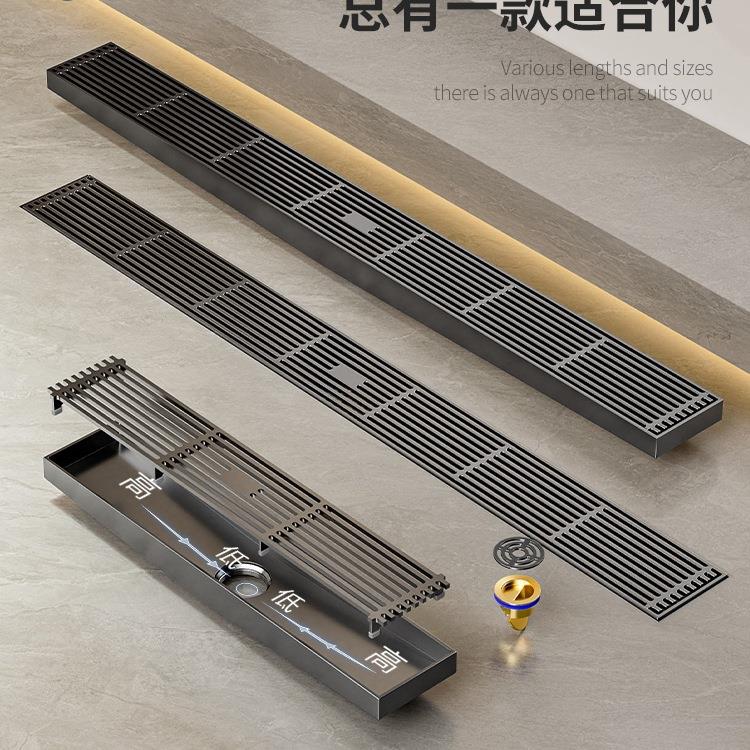 坡度长条地漏防积水防臭防虫地漏不锈钢直排隐形地漏枪灰拉丝格栅