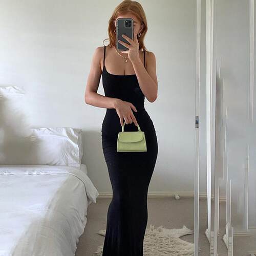 Women′s Casual Dress Solid Color Long Sleeve Round Neck Sli