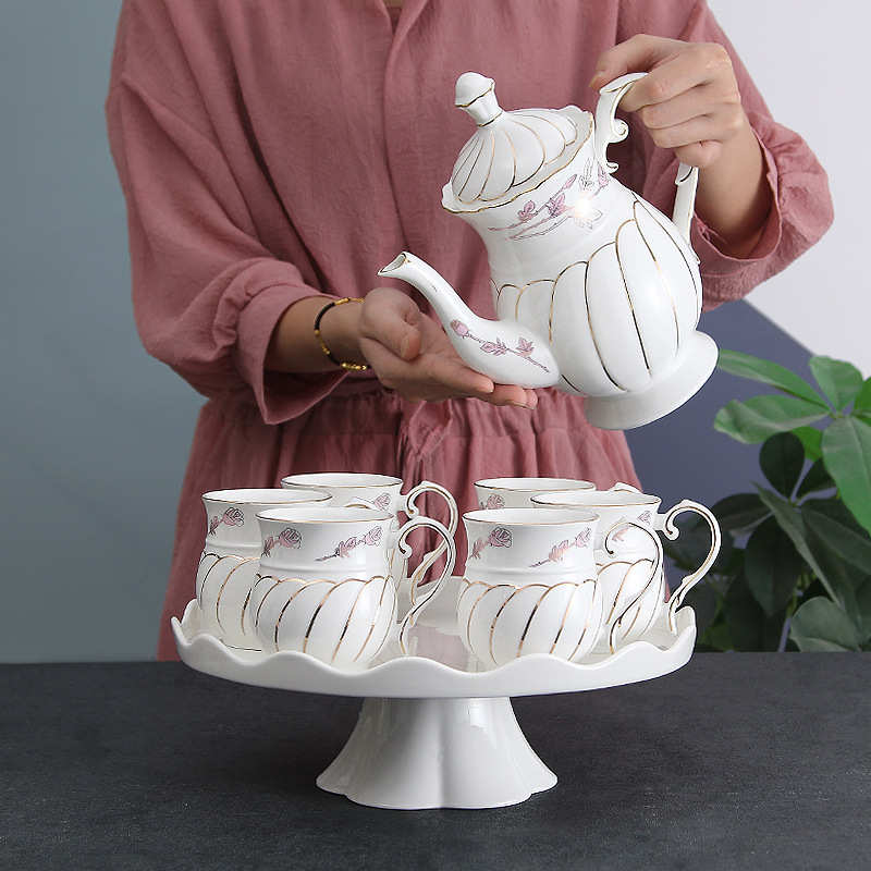 陶瓷水具套装家用客厅茶杯茶壶组合360度旋转杯具送长辈送礼品