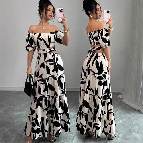 Women Off Shoulder Tie-Up Hollow Out Vacation Dress  Asymmet