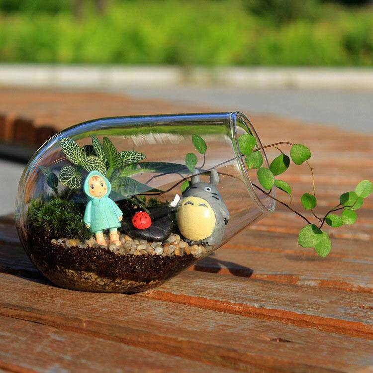 DIY创意苔藓微景观生态瓶 斜口炮形 多肉植物花瓶 水晶透明饰品