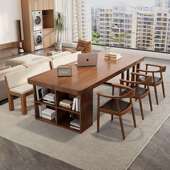 客厅书桌带书柜一体办公桌家用写字桌实木大板阅读学习桌电脑桌