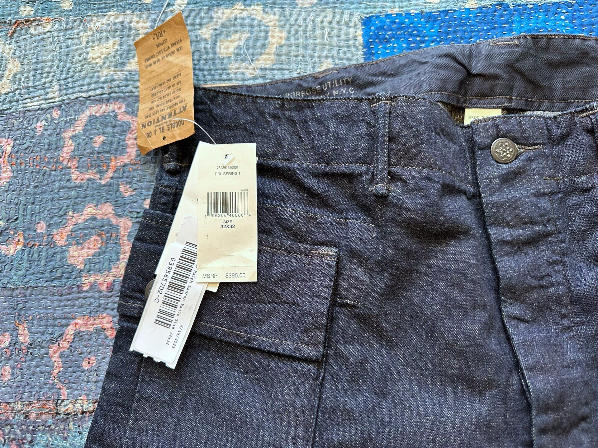 RRL Navy Military Large Pocket Pants — detail