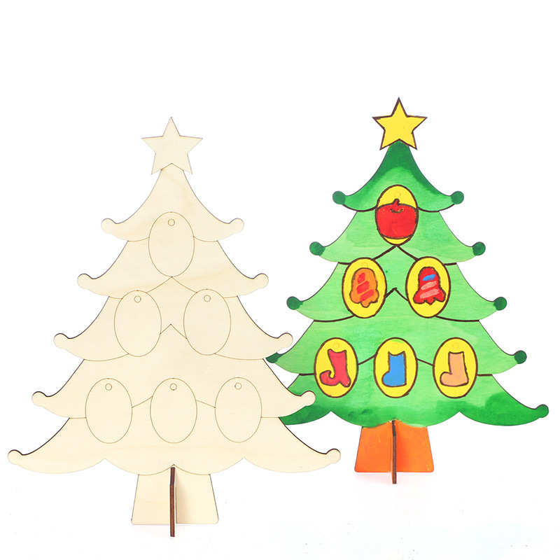白坯木质圣诞树diy手工材料装饰品幼儿园儿童创意绘画手工材料包图片
