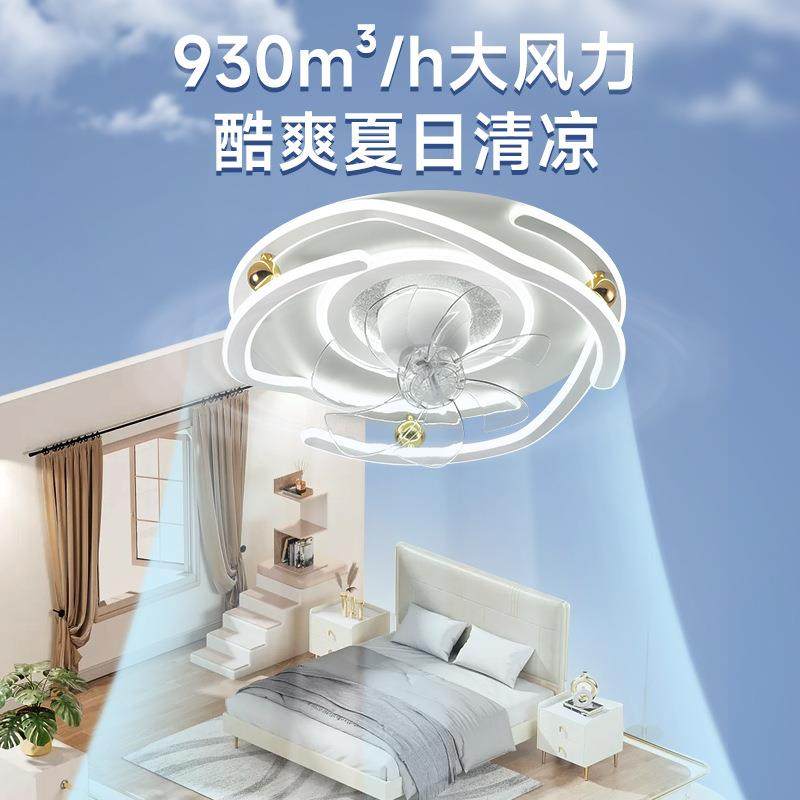 摇创意卧室吸顶风扇灯款新头745奶风客厅餐厅现代led带风扇吸油顶