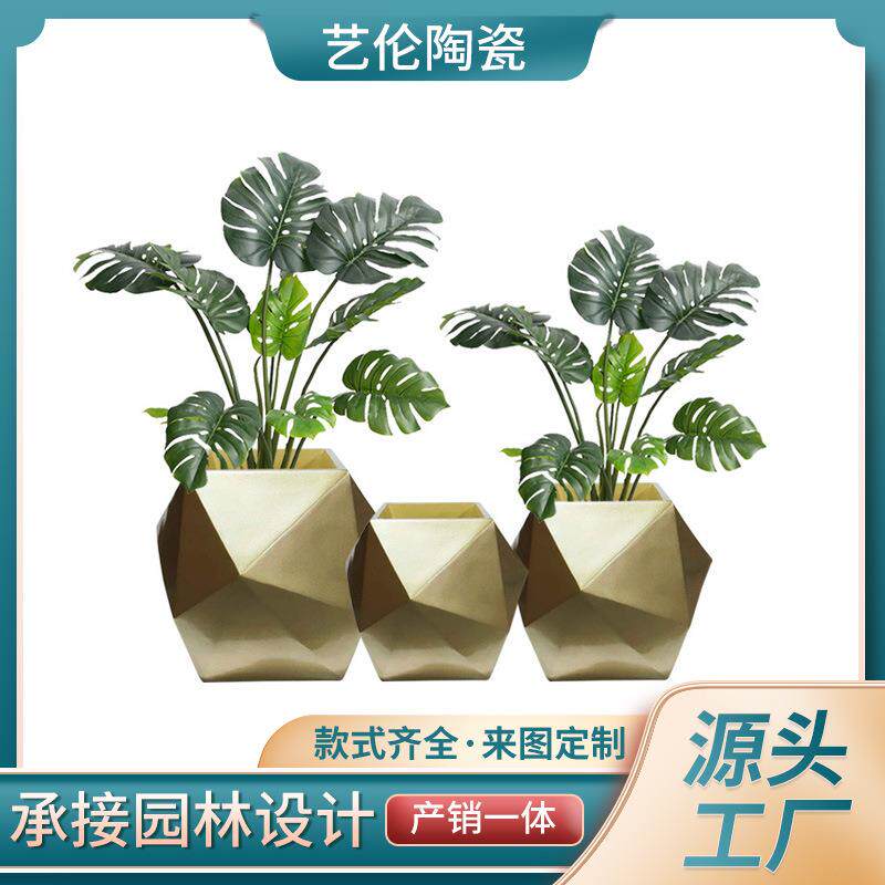 欧式玻璃钢落地树脂花瓶干花插花花器客厅酒店装饰品摆件方形花盆