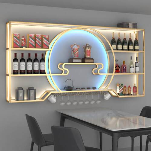 中国风饭厅酒架酒柜靠墙壁挂式展示架葡萄酒红酒架子酒吧台置物架