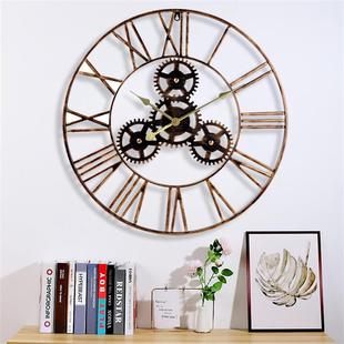 亚马逊热荐工业齿轮铁艺复古挂钟客厅卧室时尚 壁挂钟表产地货源