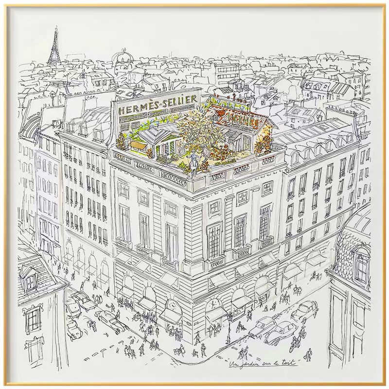 风景建筑玄关过道装饰画方形空中花园简约美式餐厅客厅摆放墙壁画图片