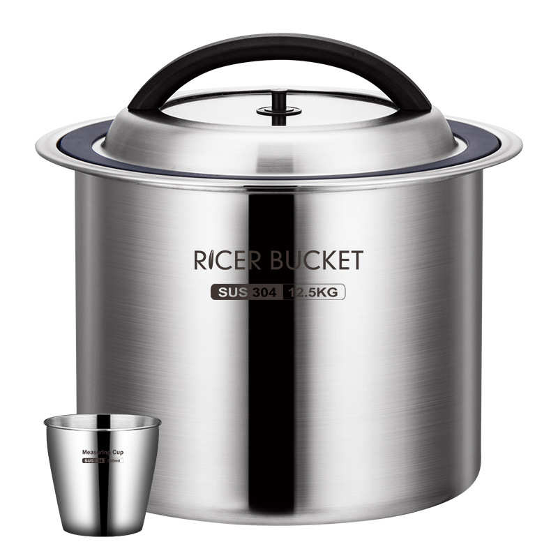 304食品级储物桶手提式家用25斤装防潮密封桶负压不锈钢米桶批发