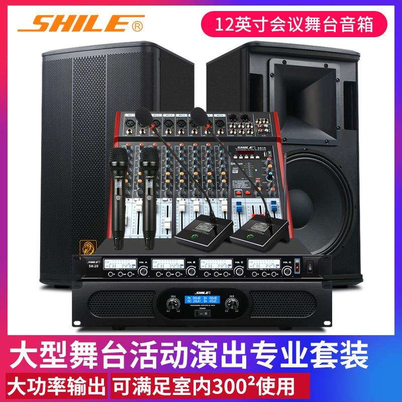 企业会议舞台音响套装狮乐2011D后级功放+BX112音箱卡拉OK系统