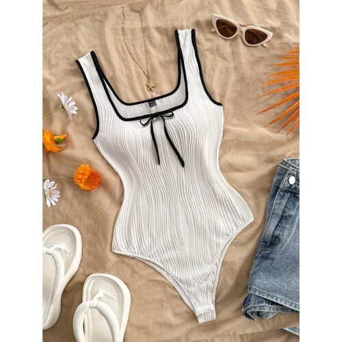 Q 61468 Color Block Knit Bodysuit 撞色针织连体衣