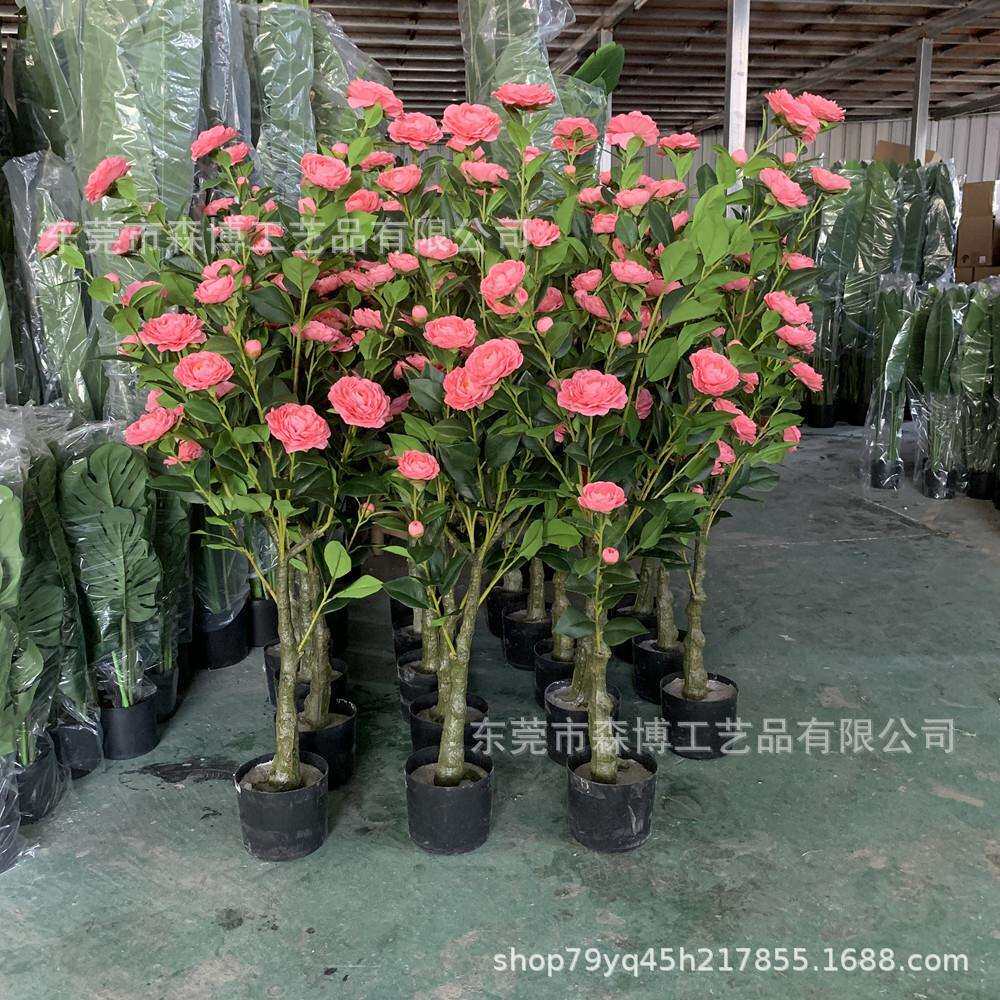 仿真植物茶玫花树仿生绿植盆景琴叶榕假树客厅家居北欧植物装饰