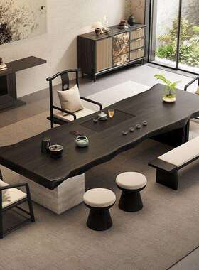 茶木桌2026新款高端新式中桌ISP高端大茶气上档次实木茶桌整块原