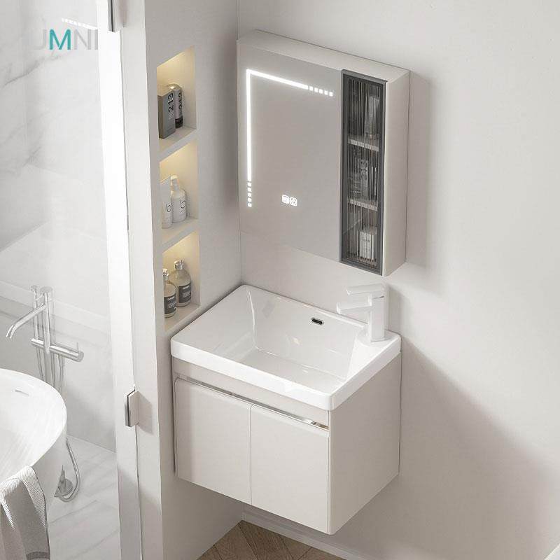 小户型不锈钢浴室柜组合深陶瓷一体洗手盆挂墙式卫浴柜阳台卫生间