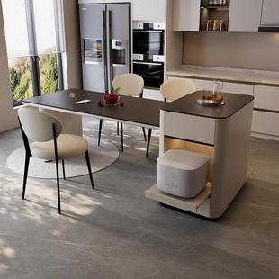 奶油风餐岛台组合可伸缩一体家用中倒台饭桌子法式 岩板导台家用