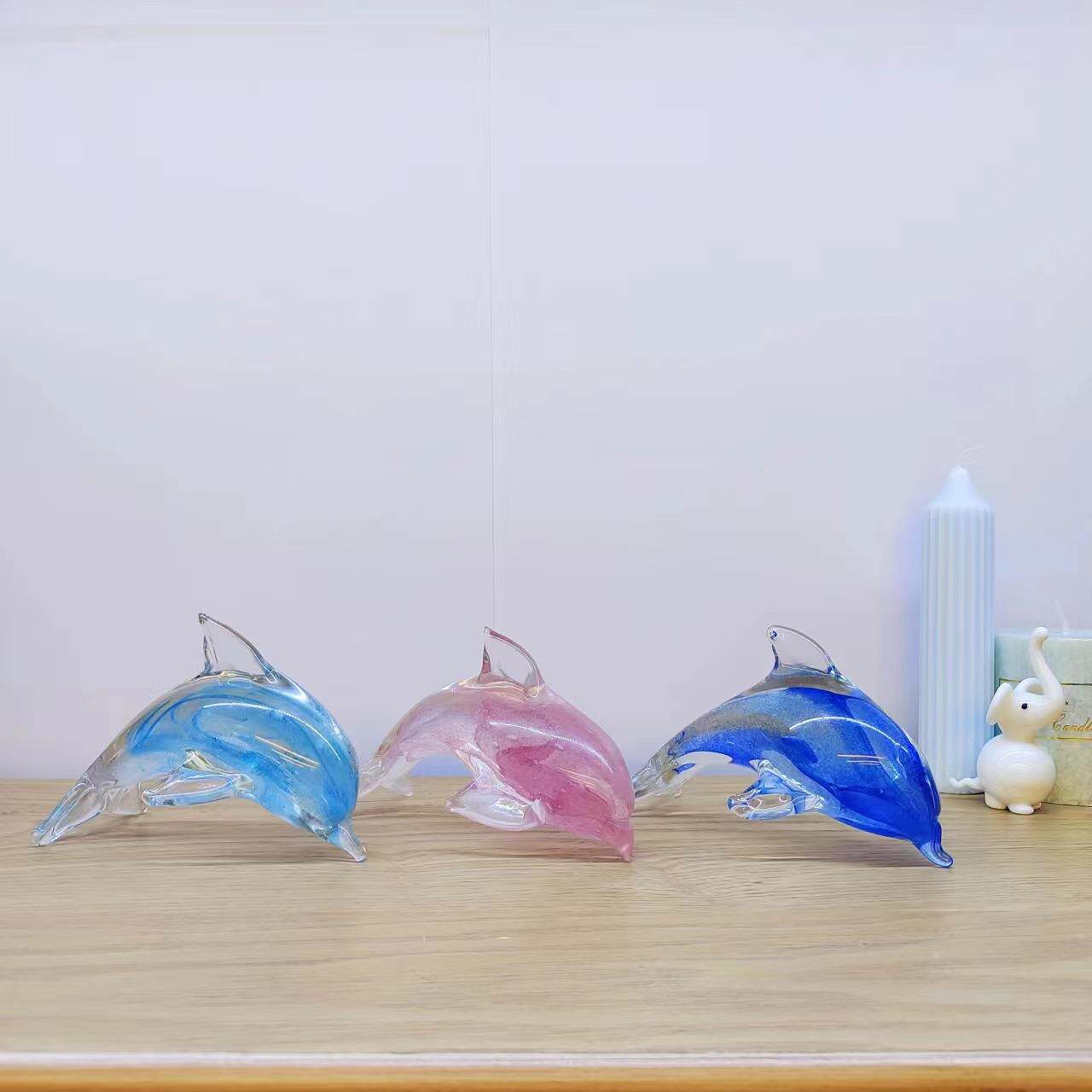 亚马逊热卖玻璃海豚 创意简约工艺摆设海洋工艺品 夜光海豚摆件