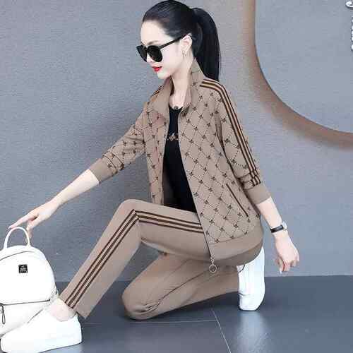 女士运动套装洋气时尚春秋三妈妈链开跑76489903步衫服拉品牌休闲